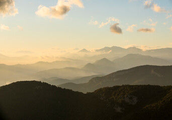 Sunset in Mare De Deu Del Mont peak, La Garrotxa, Spain