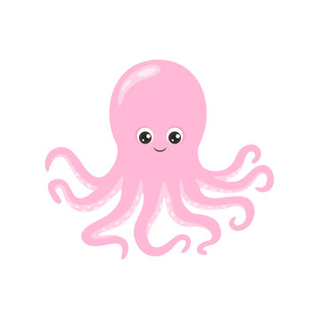 Cartoon cute octopus. Vector funny sea animal. Flat icon.