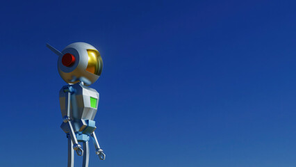Robot standing and looking at skyline, 3d rendering