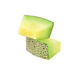 Sliced of cantaloupe melon isolated on white background.