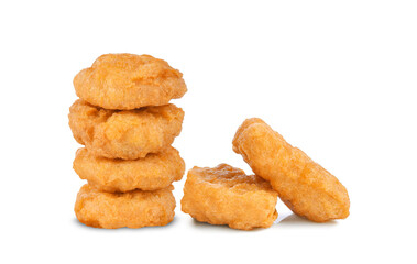 Fried chicken nuggets isolated on white background.