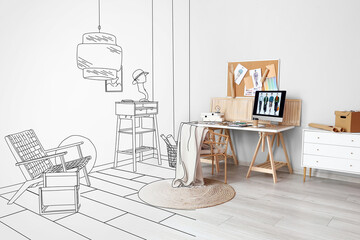 New interior of fashion designer's office with modern workplace