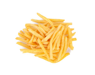 French fries isolated on white background. Top view