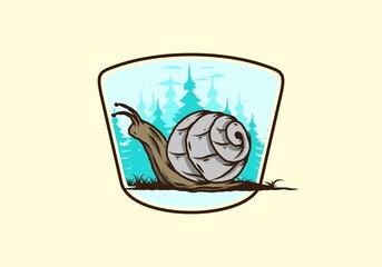 Snail creeping in the forest illustration