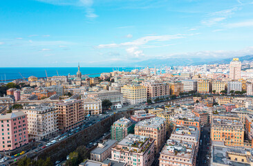 Naklejka premium Genoa Port and Ligurian Coast from Above, Italy