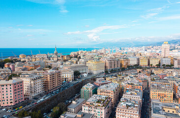 Naklejka premium Aerial View of Genoa Harbor and Cityscape, Italy