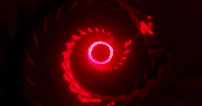 Red funnel, spiral tunnel, engine turbine, particle effect, disco background, fade out, 3D rendering