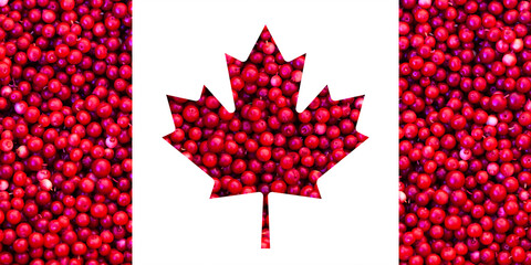 Canadian flag. The national flag of Canada consists of a texture of scattered red lingonberries.