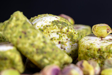 soft Turkish delight confection with pistachio nuts and chocolate