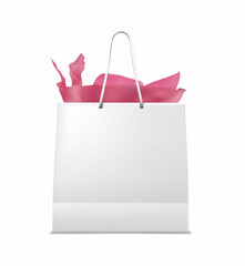 3d realistic vector icon. White carton shopping bag. Isolated on white background.