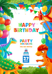 Obraz na płótnie Canvas birthday greeting card with dinosaurs