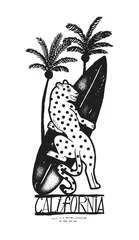 Foto op Plexiglas Jaguar surfing. Distressed silkscreen t-shirt print vector illustration. © Handdraw