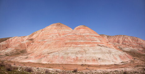 Beautiful red mountains of Khizi. Azerbaijan.