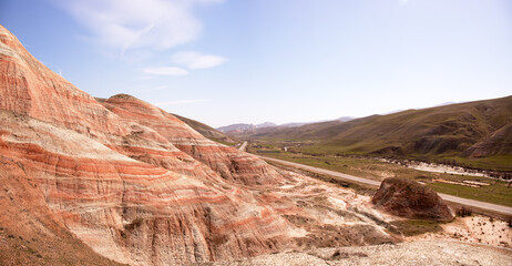 Beautiful red mountains of Khizi. Azerbaijan.