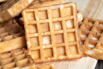 square sweet soft waffles on the table