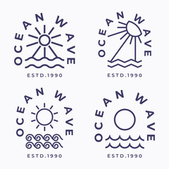 set of Ocean Sun Wave Logo icon line art Design illustration