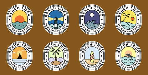 set of beach badge logo vector illustration design