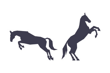 Fototapeta na wymiar Horse or Equine Black Silhouette as Domesticated, Odd-toed, Hoofed Mammal Vector Set