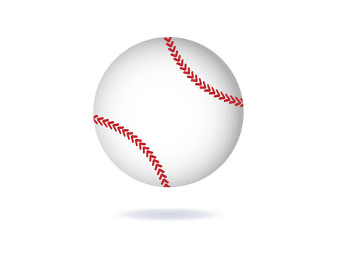 Baseball ball. 3d white ball with red stripes in the form of stitched thread. Image of a white sports ball for publications, printe and for sports apps and websites