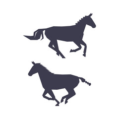 Horse or Equine Black Silhouette as Domesticated, Odd-toed, Hoofed Mammal Vector Set