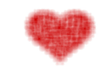 Image of red heart created with circular shapes on a white background. Valentine's Day..