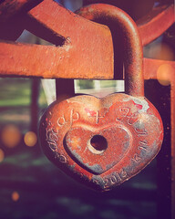 metal lock in the form of a red heart. macro. a photo - 508999912