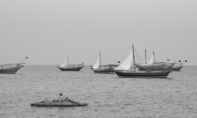 Traditional arabian dhows in Doha , Qatar, Middle East.
