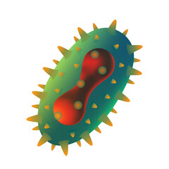 Close-up pox virus, patogen cell or bacteria molecule. Isolated element for monkeypox, smallpox or cowpox disease illustration. Virus under microscope, medical treatment or research concept.