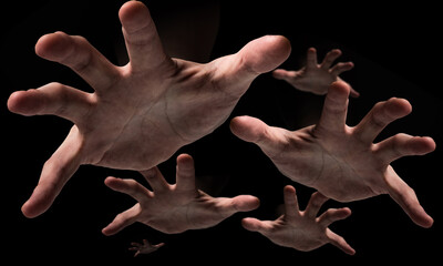 ホラーイメージ（暗闇から迫りくる複数の手）