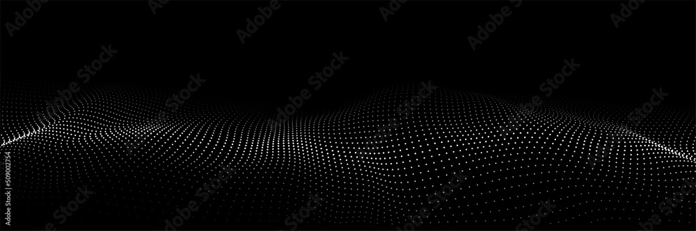 Wall mural futuristic digital wave. dark cyberspace. abstract vector wave with dots. white moving particles on 