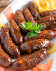 Lebanese food beef makanek close up shot