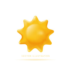 Sun 3D icon. Weather sunshine minimal cartoon vector illustration