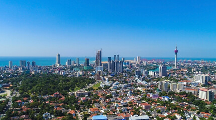 View of the Colombo city skyline with modern architecture buildings including the lotus towers.