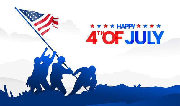 Raising the American flag on Iwo Jima, 4th of July independence day banner background. Promotional advertising banner template for background, Poster, or Banner. Vector illustration. 