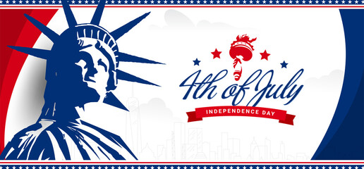 USA 4th of July celebration banner background with the statue of liberty. Vector illustration.