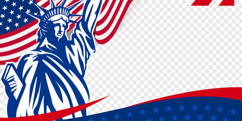 American transparent banner background with waving flag, and statue of liberty. Vector design.   © Tajuddin