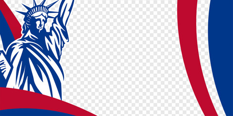 United States of America transparent banner background with red, blue stripe, and the statue of liberty. Vector illustration.  © Tajuddin