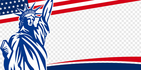 United States of America transparent background with USA flag and statue of liberty. Vector design.  © Tajuddin