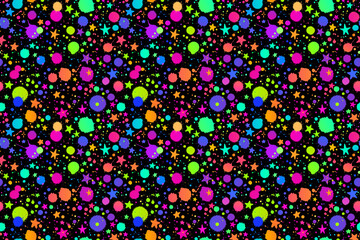 seamless illustration of bright drops of paints on a black background