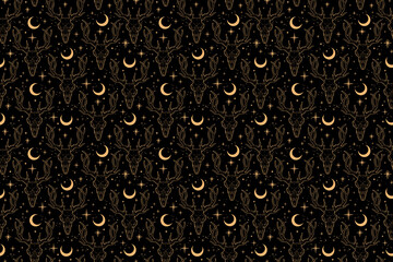 esoteric golden seamless deer skull ornament