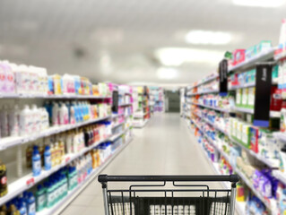 shopping in supermarket.(washing powder,detergent,shampoo, soap)