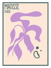 Aesthetic matisse poster isolated with text. Modern minimal design. Abstract vector illustration. Vintage nature graphic. Abstract art background vector. Trendy floral design.