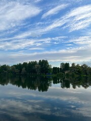 Fototapeta na wymiar tree reflection on the lake surface in the park