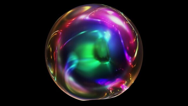 Realistic looping 3D animation of the beautiful abstract morphing liquid colorful glass dark sphere rendered in UHD with alpha matte