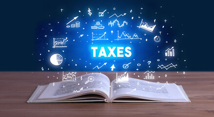 Business inscription coming out from an open book