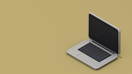 3D Illustration of Cute Laptop Computer Mockup Isolated on Isometric Horizontal Tan Background