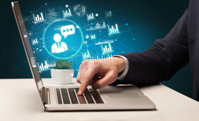 Business hand working on laptop, successful business concept