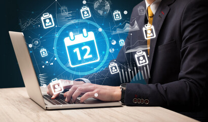 Business hand working on laptop, successful business concept