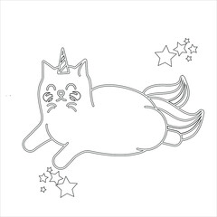 Caticorn Coloring page for kids  Cute Cartoon Animal , kawaii , cute cat unicorn Vector clip art illustration for children 