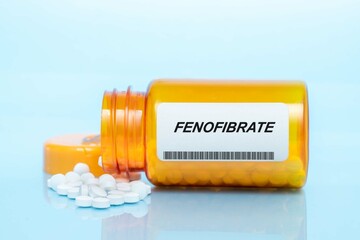 Fenofibrate Drug In Prescription Medication  Pills Bottle